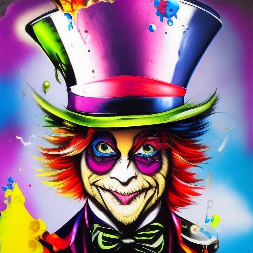Mad Hatter in Colorful Graffiti Splash Art