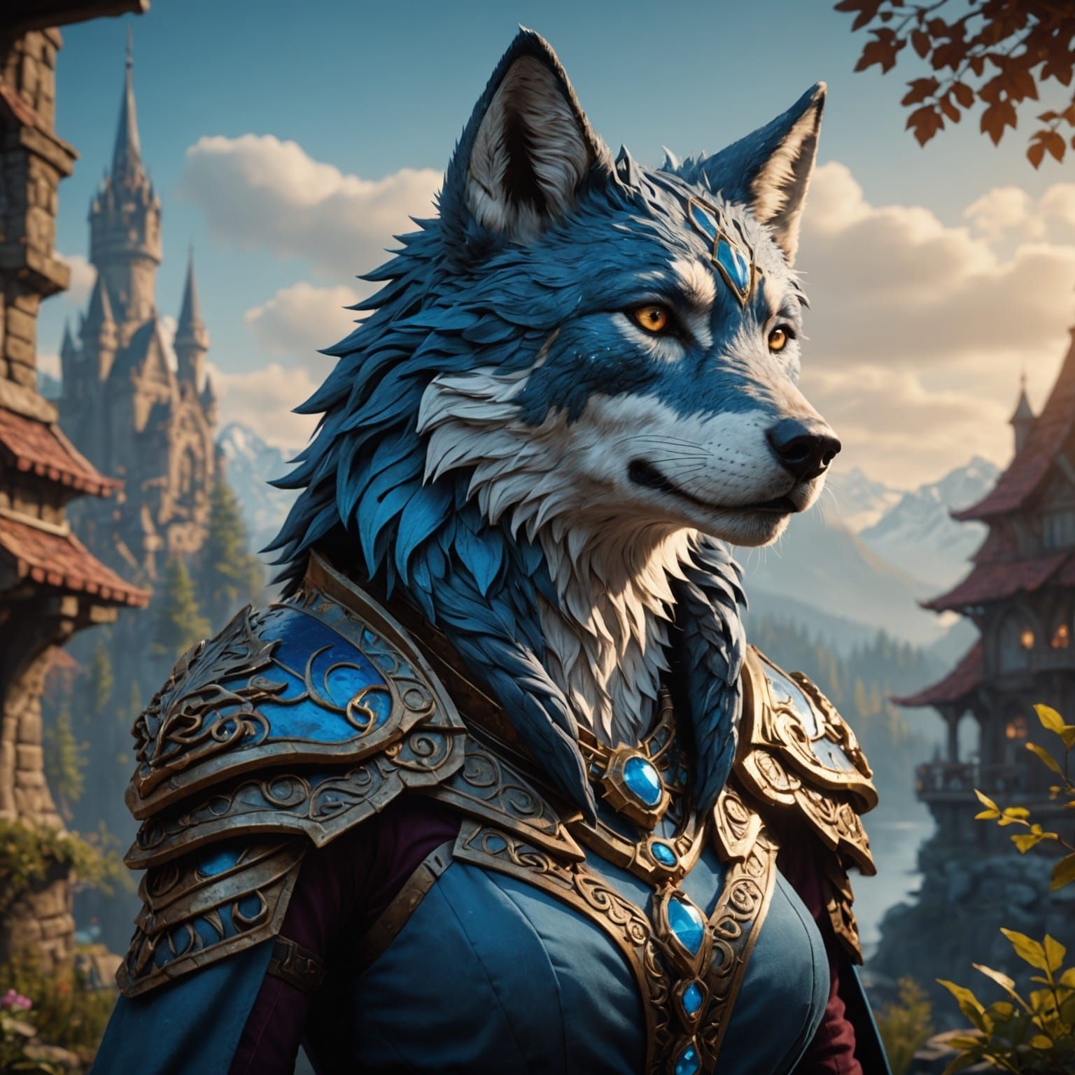 Beautiful Anthro Wolf: Detailed Fantasy Concept Art