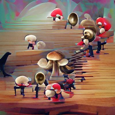 Whimsical Mushroom Orchestra in a Fantasy Setting