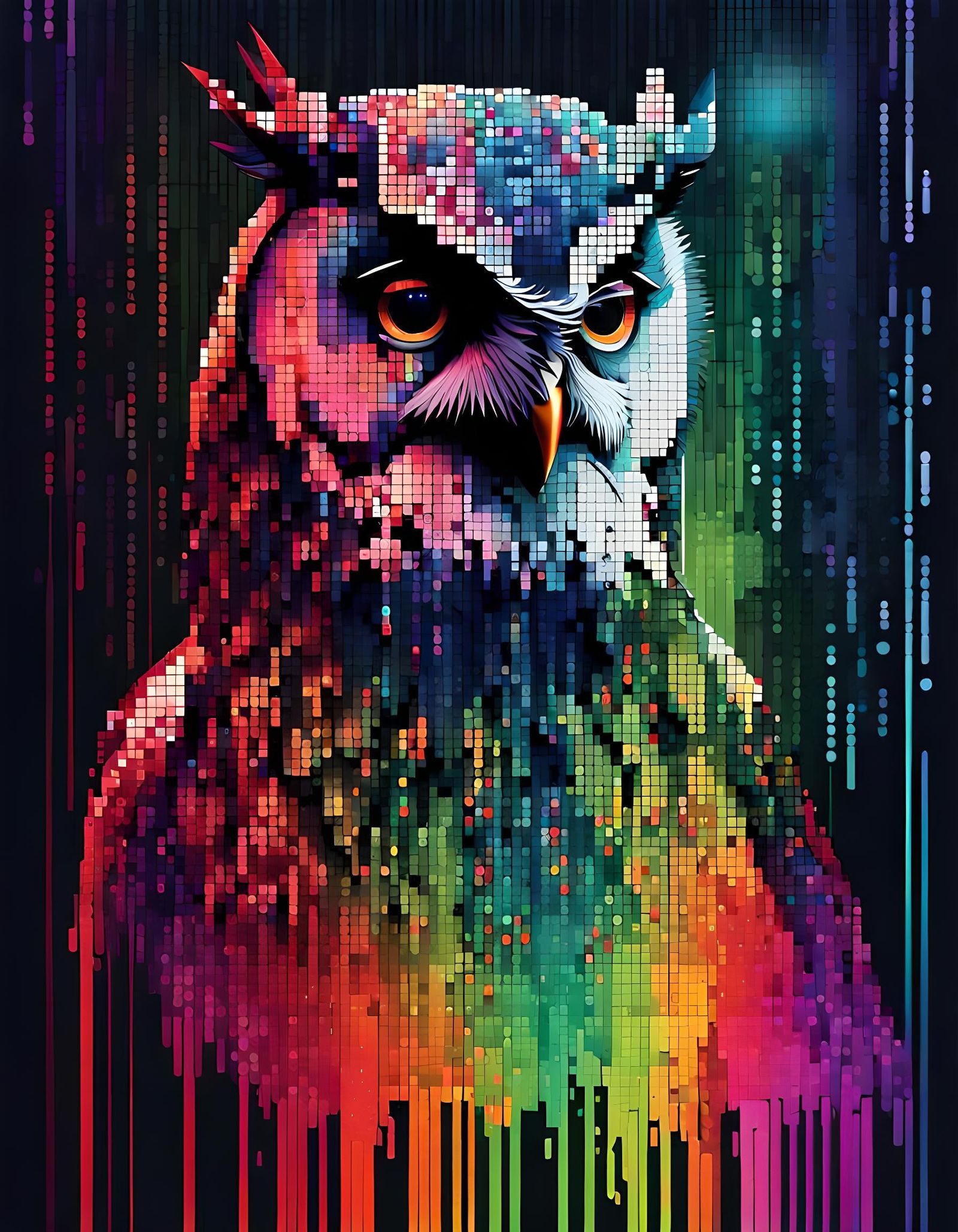 Melancholic Owl in ASCII Art Glitch