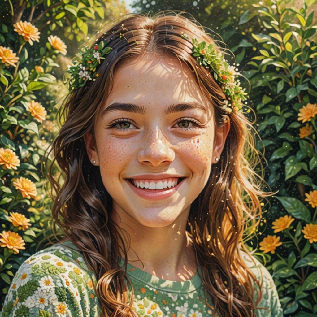 Pointillist Girl in a Sunny Garden