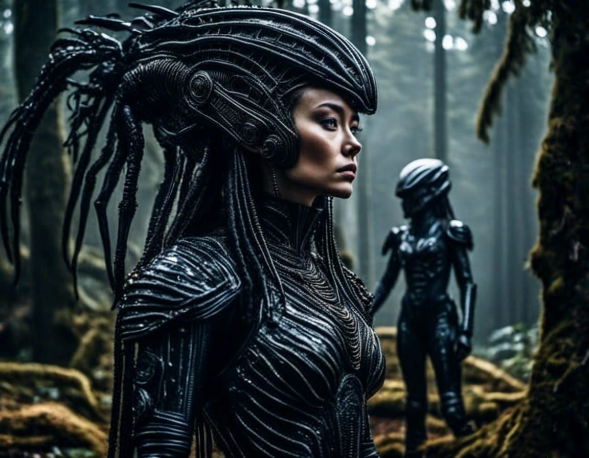 Biopunk Forest Scene with Hidden Figure