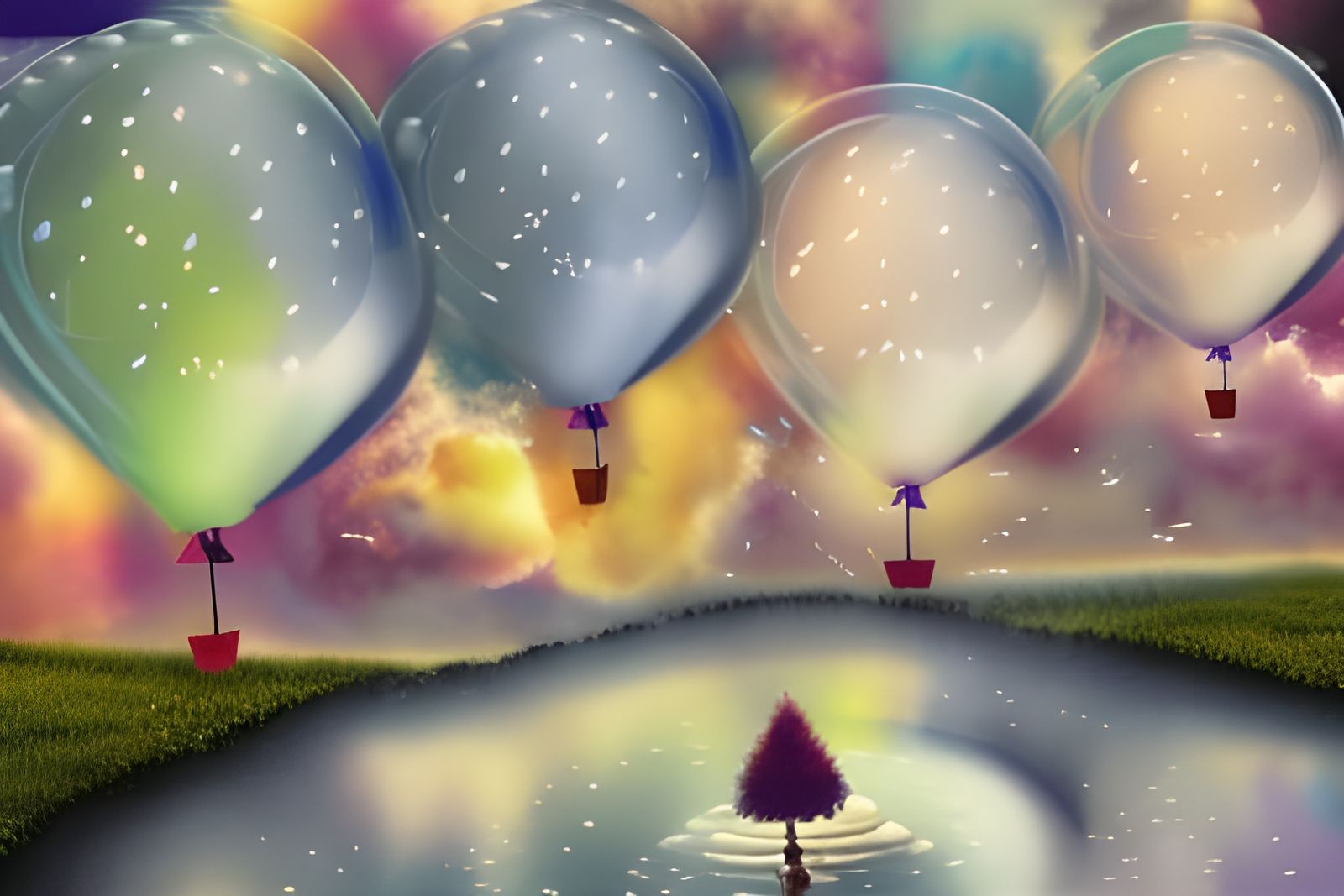 Volumetric Red Balloons Floating in the Sky