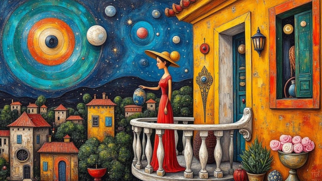 Balcony Scene in Cubist Style