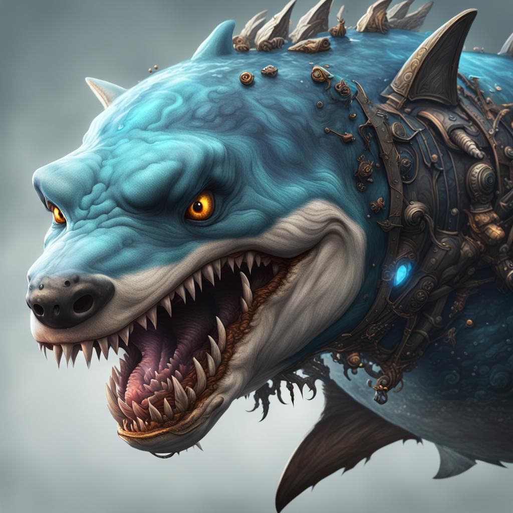 Cuddly Shark-Wolf Creature in Detailed Matte Painting