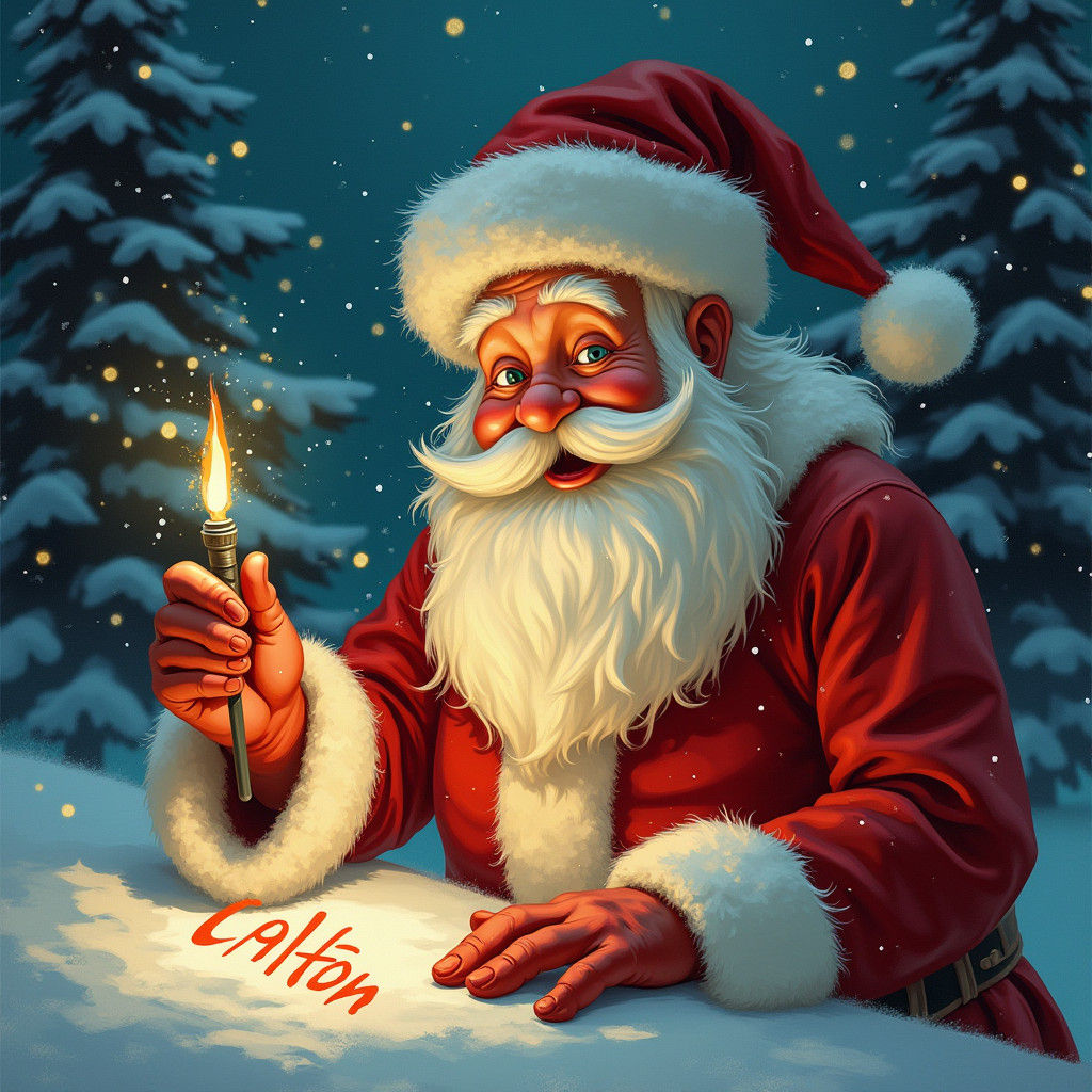 Santa Claus Glow Stick Calligraphy in Winter Wonderland