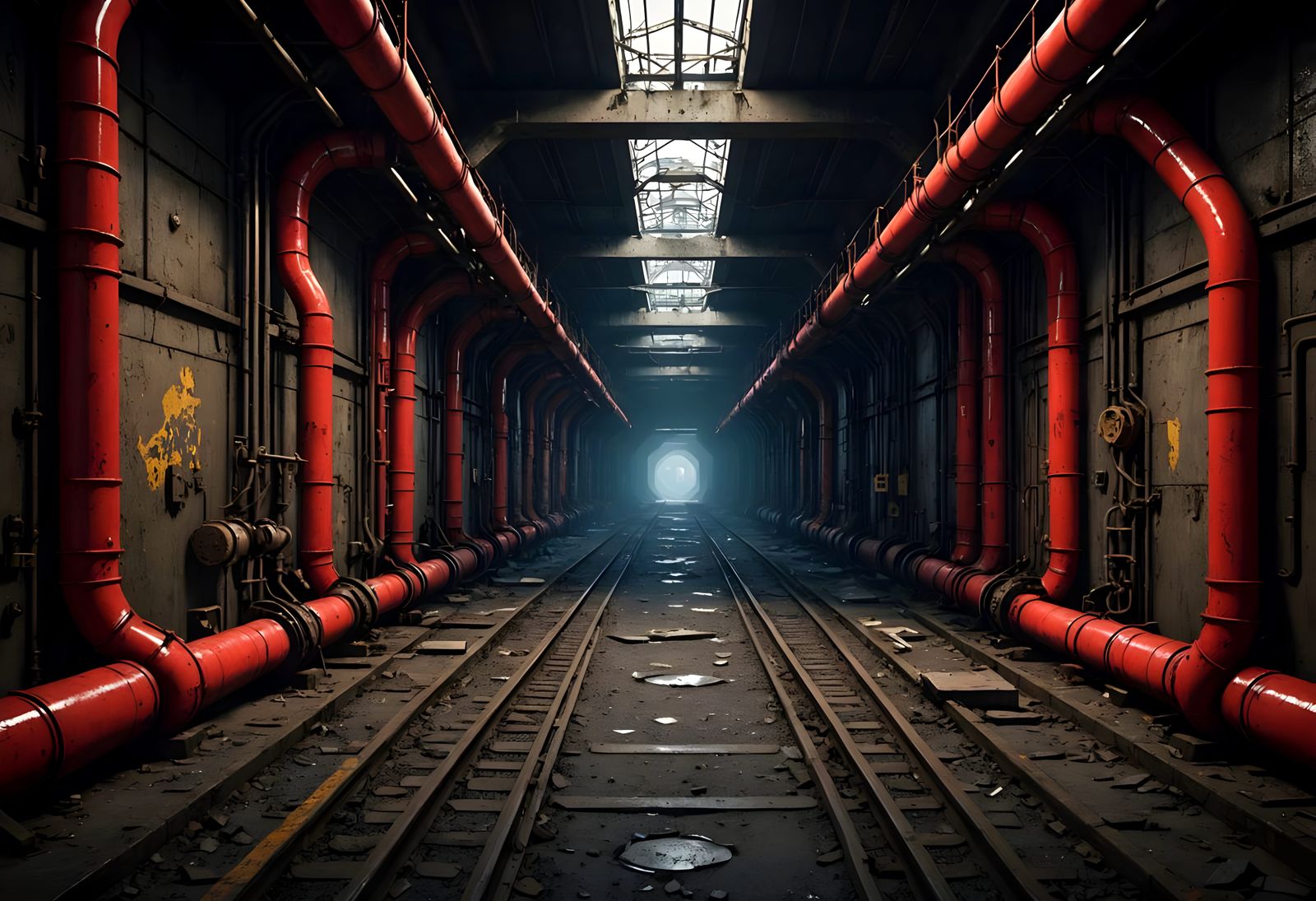 Surreal Industrial Fantasy Tunnel in Vibrant Colors
