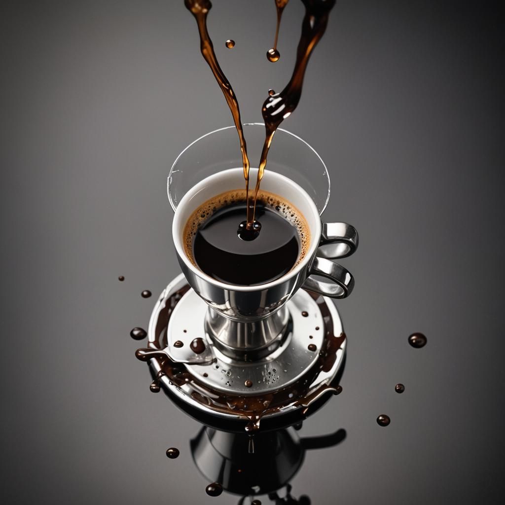 Realistic Espresso Dripping from Machine: Product Photograph...