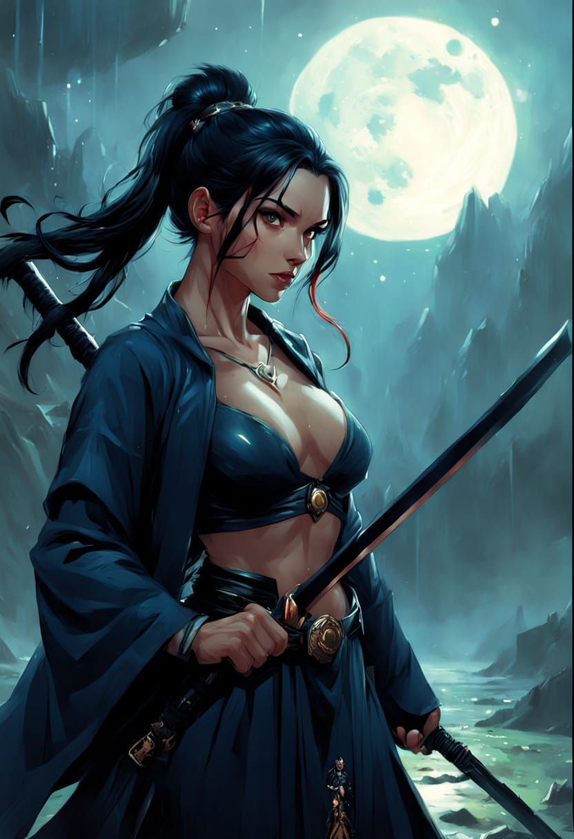 Digital Colored Comic Art of a Female Warrior