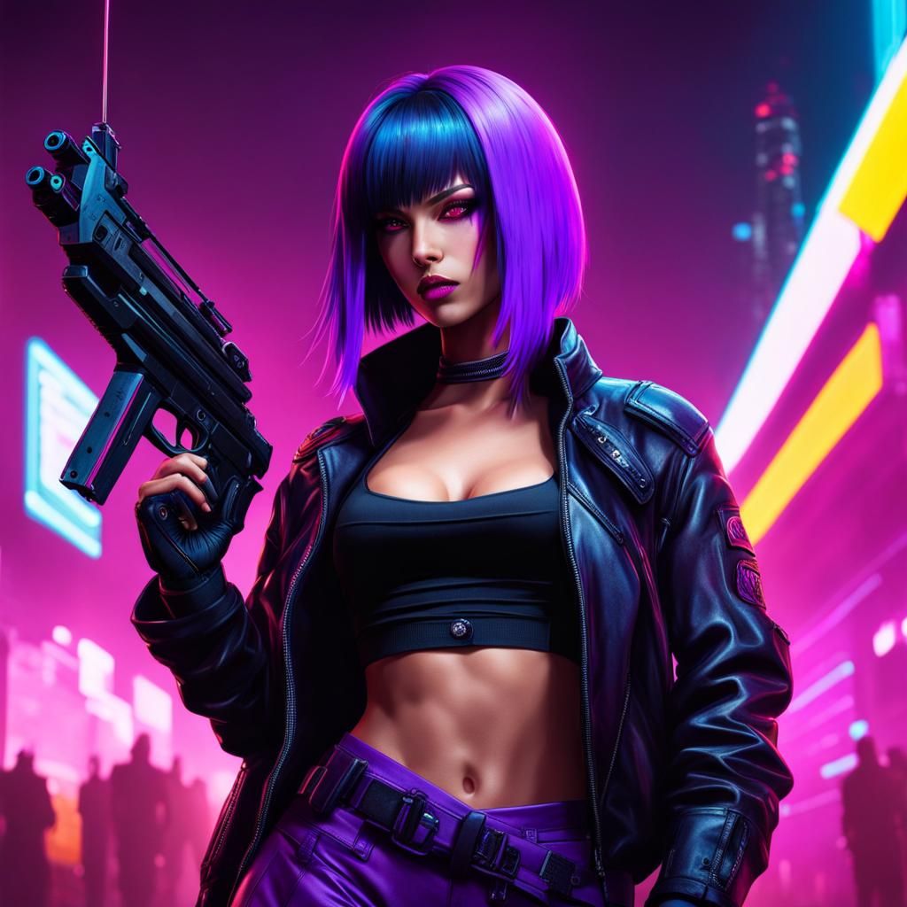 Cyberpunk Assassin with Neon Sniper in 2099 Style