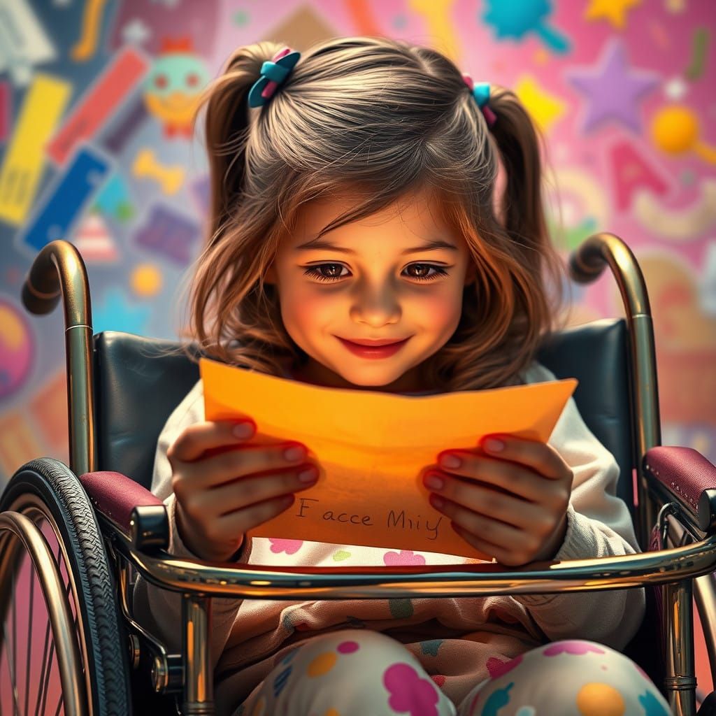 Curious Girl Hesitates to Open Enchanted Letter in Vibrant S...