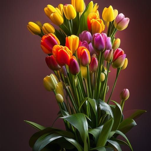 Robot Offering Tulips in Ornamental Fantasy Style