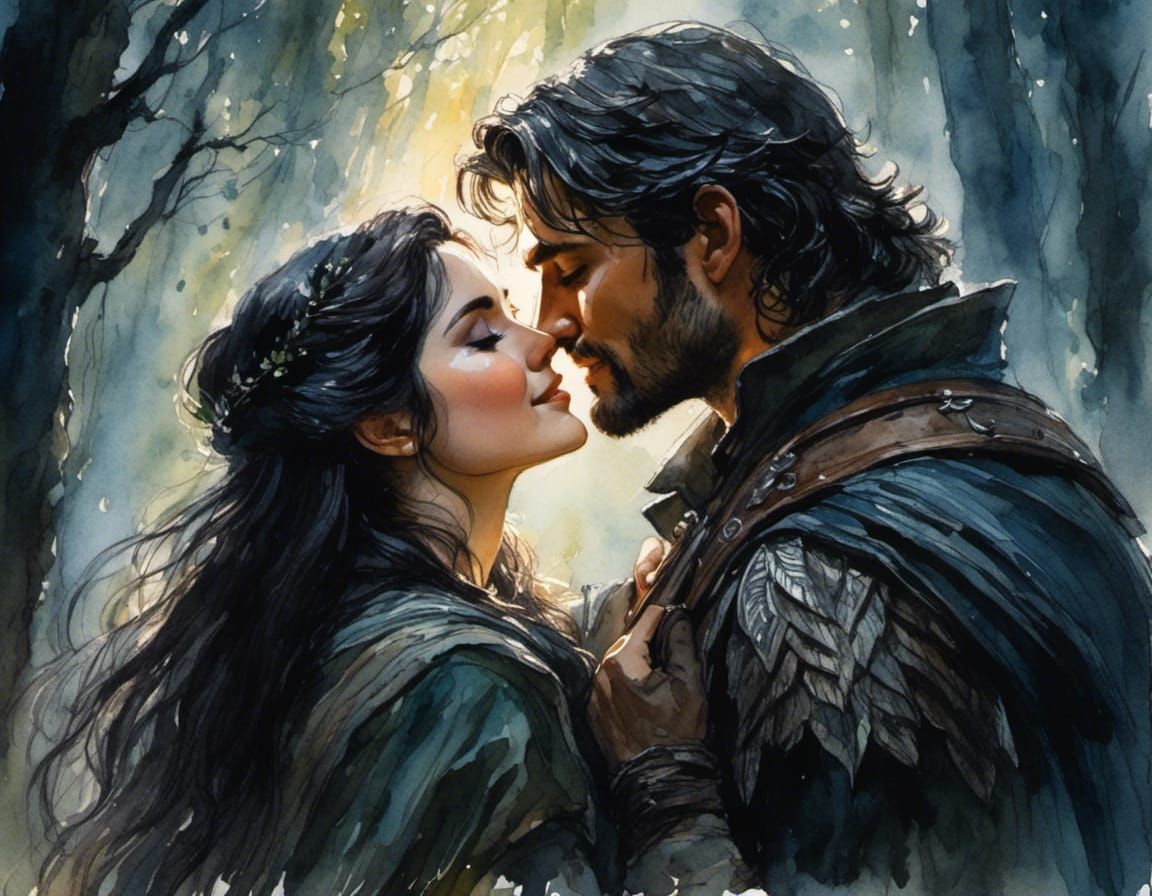 Dúnedain Rangers Embrace in Misty Forest