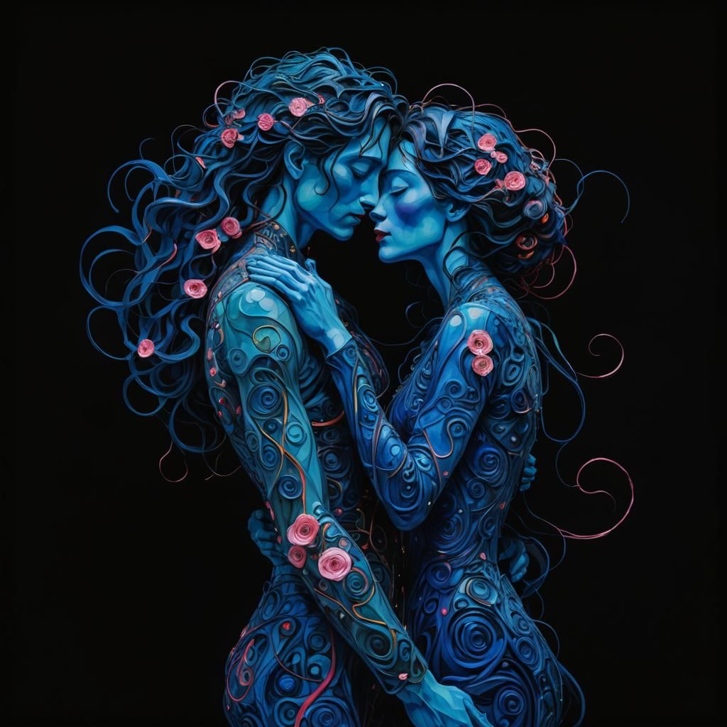 Passionate Embrace in Expressionist Style