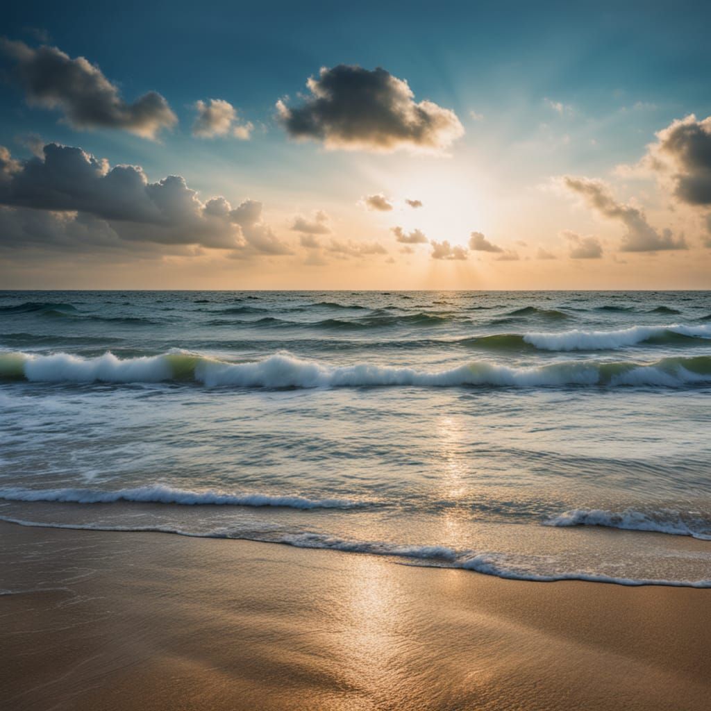Vast Blue Ocean Seascape in Golden Light