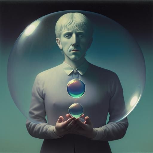 Surreal Man Holds World in a Bubble