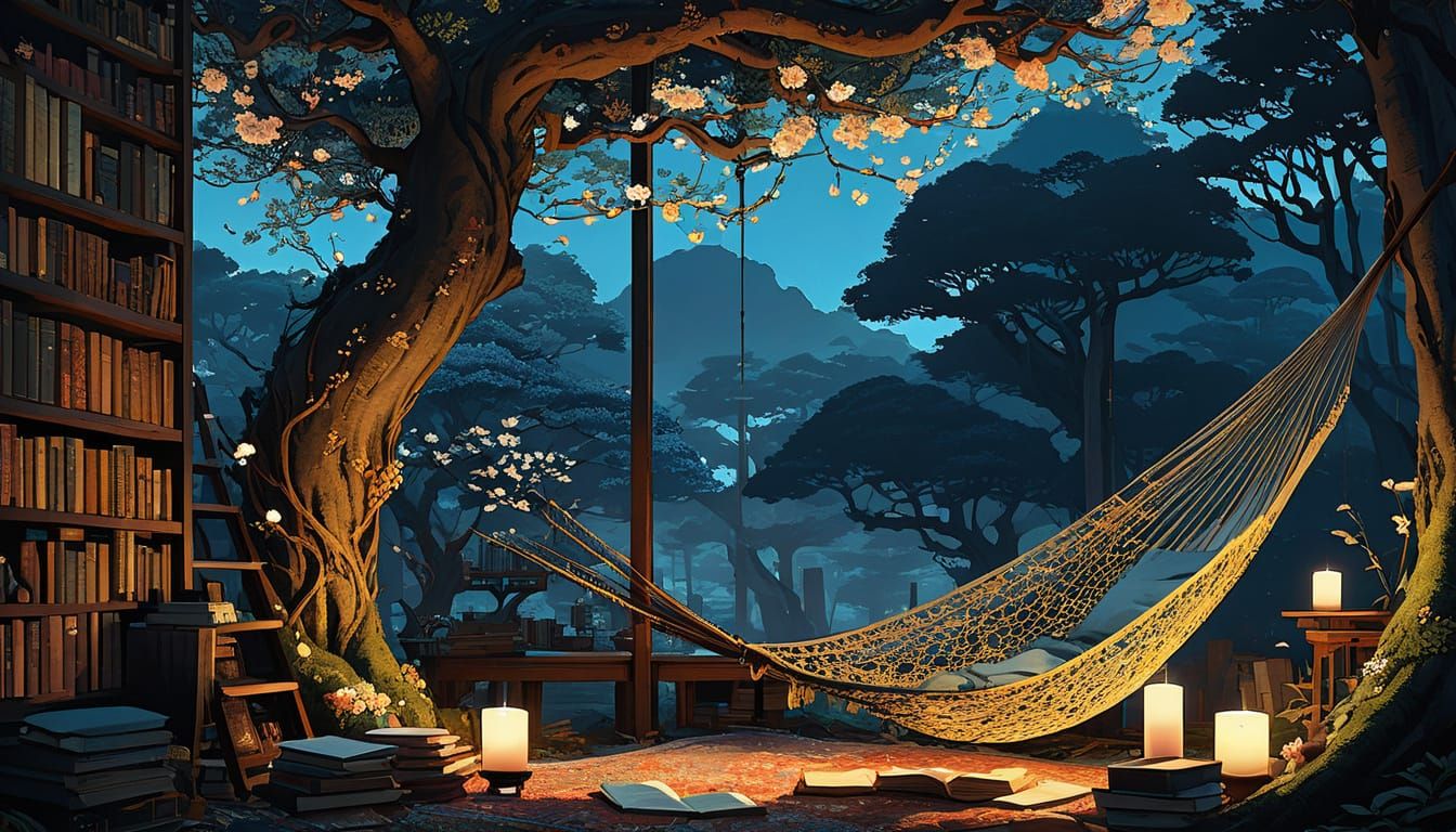 Cozy Treehouse Library in Fantasy Style