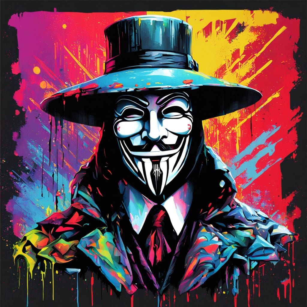 Cyberpunk V for Vendetta Graffiti Art
