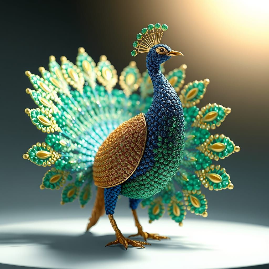 Dazzling 3D Peacock Sculpture with Shimmering Beads