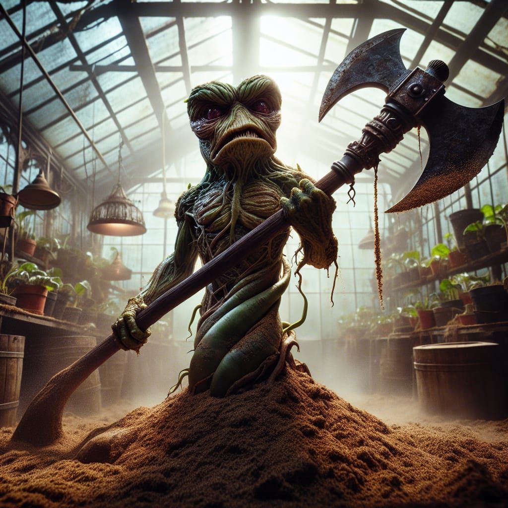 Mandrake Warrior in Dystopian Greenhouse
