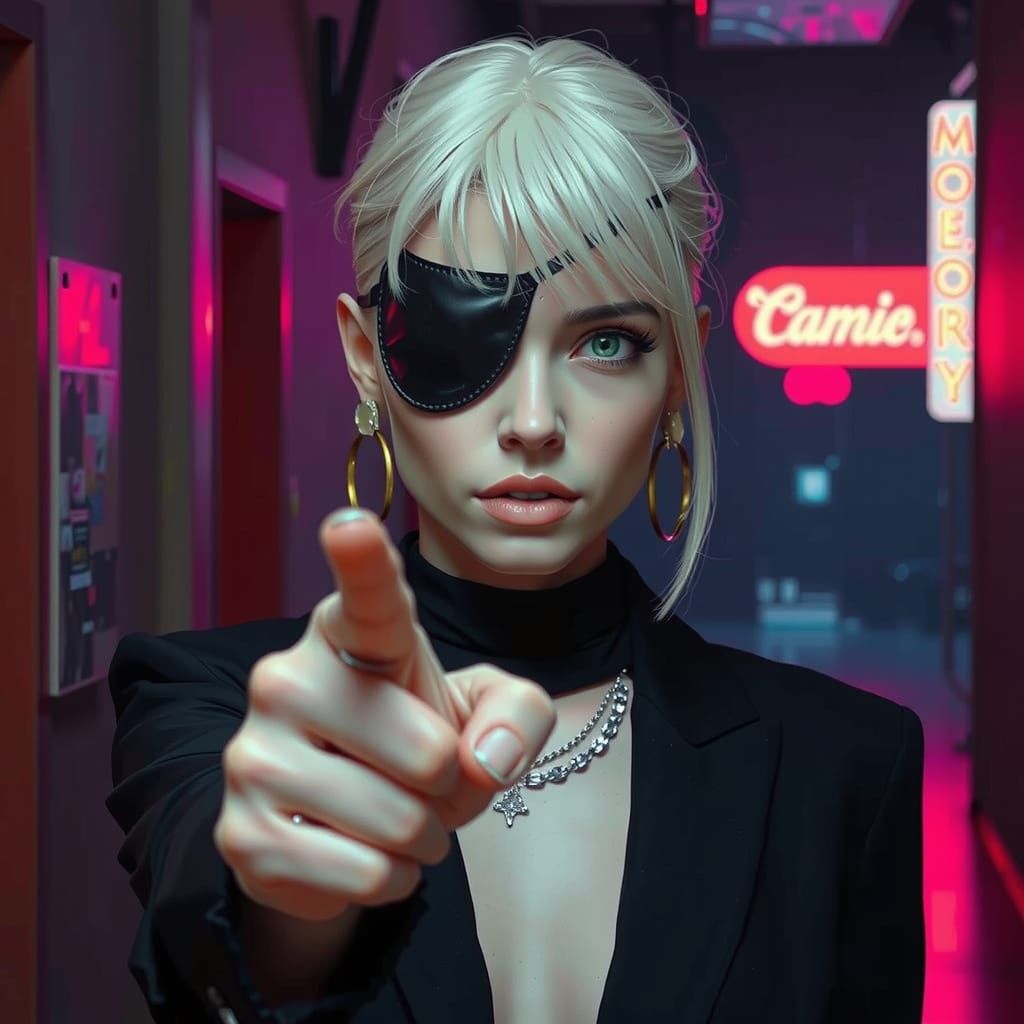 Albino Woman in Cyberpunk Style with Leather Eyepatch