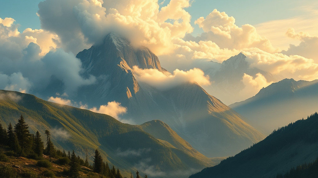 Majestic Mountain Landscape in Oil Painting Style