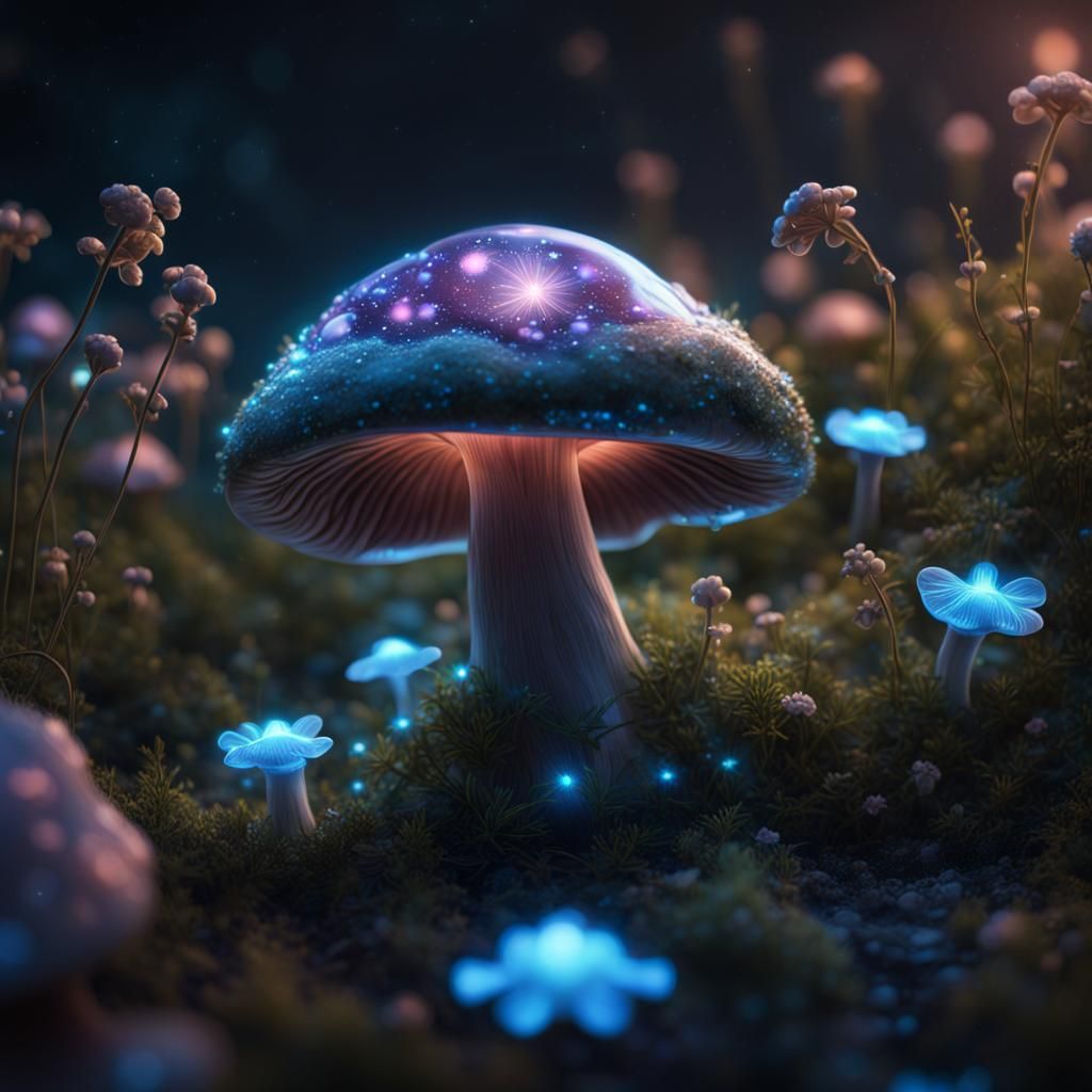 Bioluminescent Glass Mushroom Fantasy Concept Art