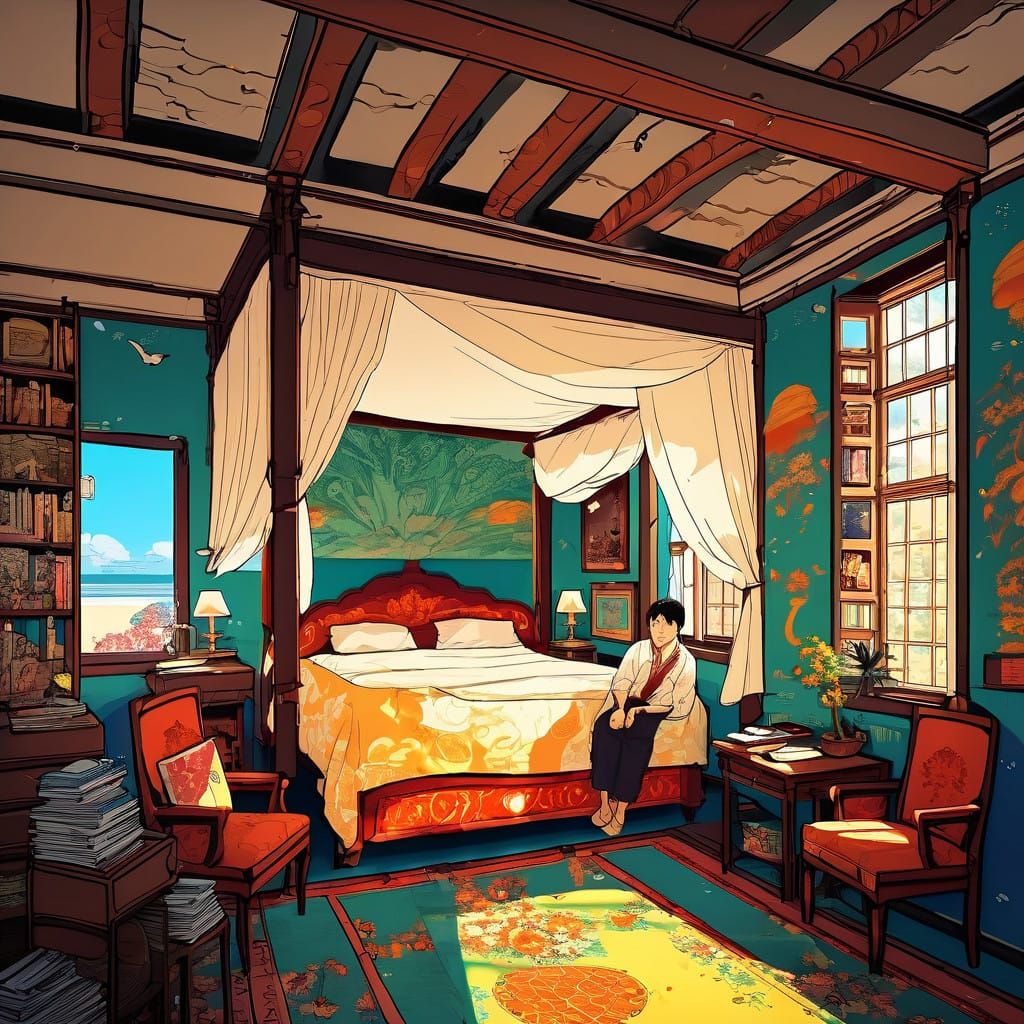 Vibrant Bedroom Oasis with Hyperdetailed Realism