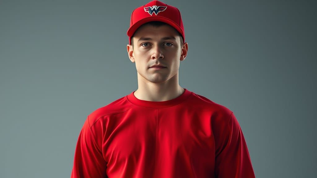 Confident Man in Red Caps and Jeans, Unreal Engine Hyper-Rea...