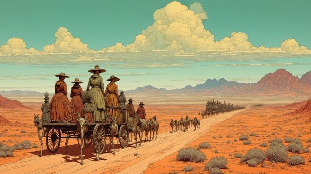 Voortrekkers in the Desert, Art Nouveau Style