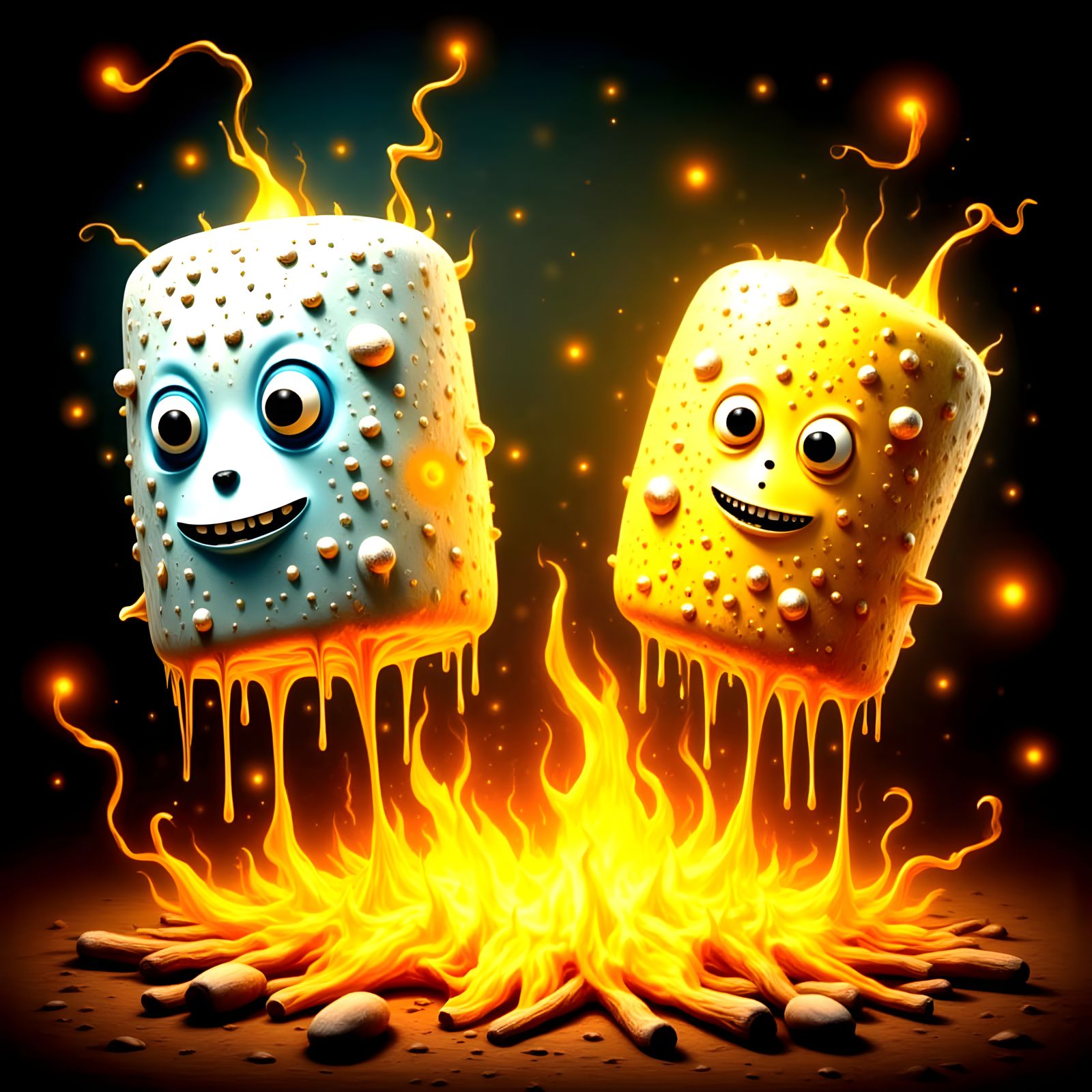 Surreal Surrealist Painting of Melting Marshmallows in Fire