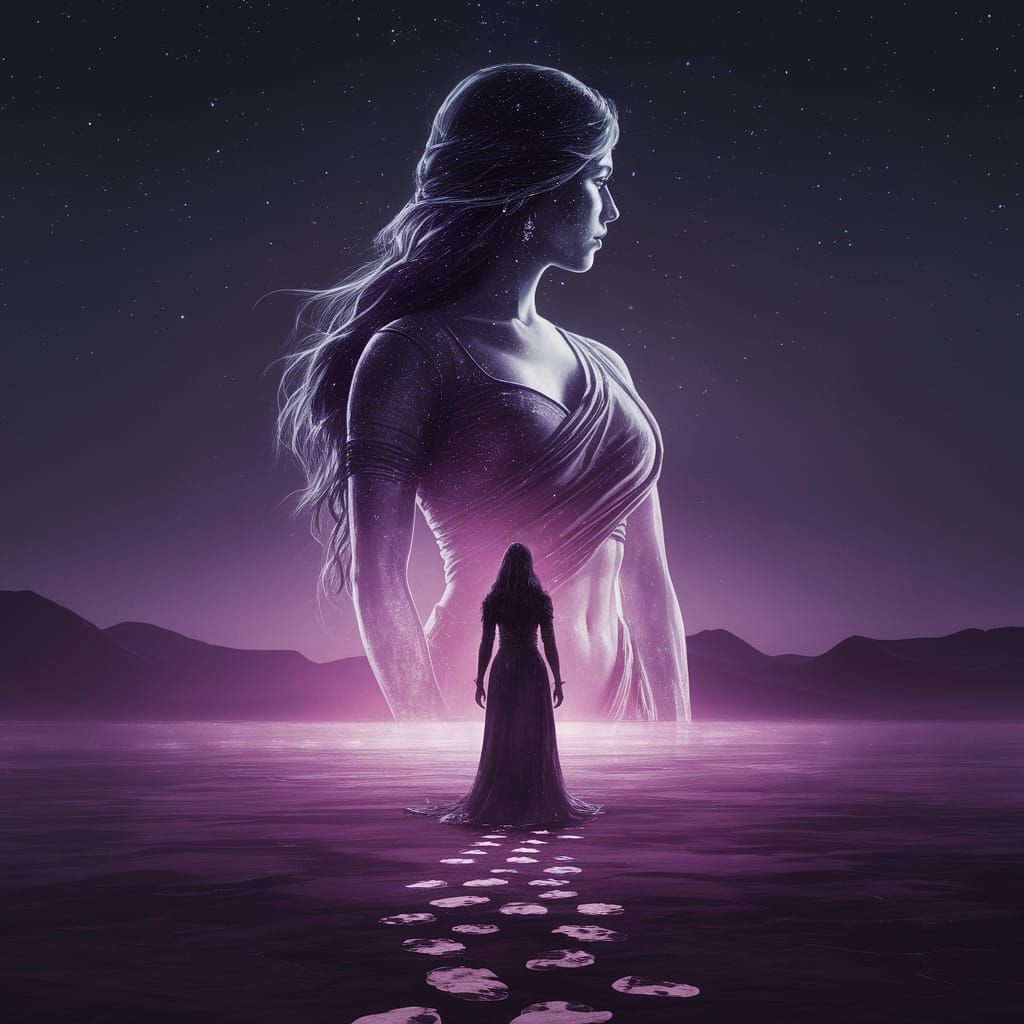 Mystical South Asian Woman Under Starry Night Sky