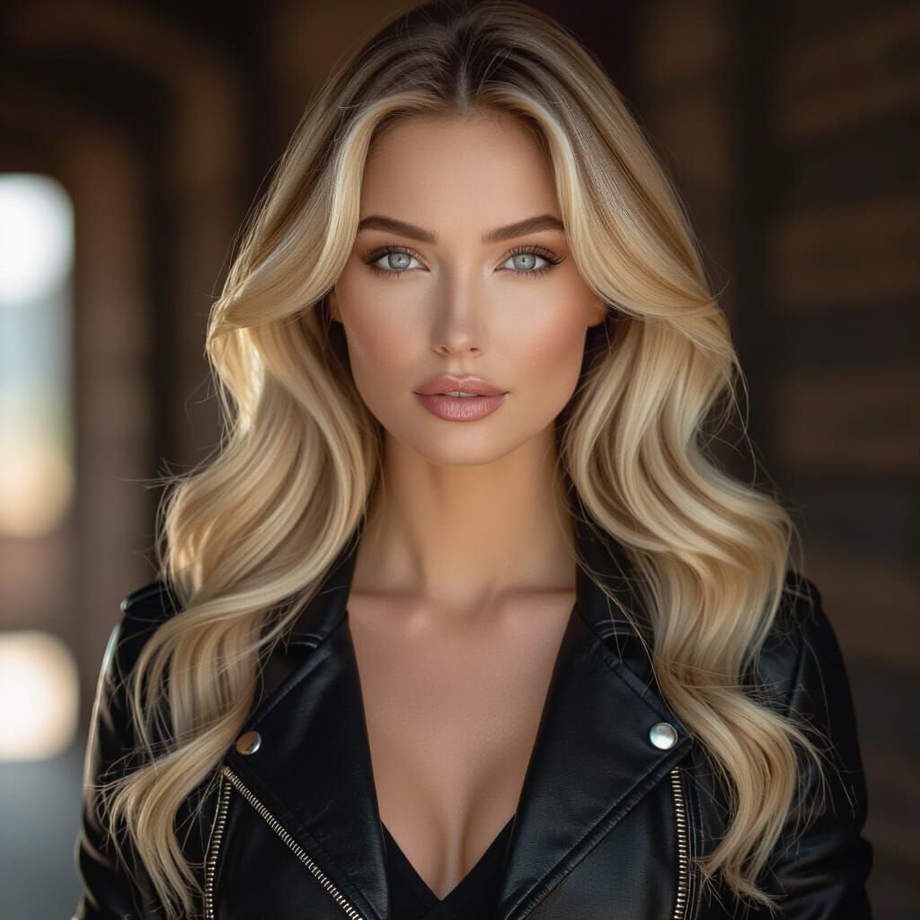 Stunning Blonde Woman with Piercing Gaze