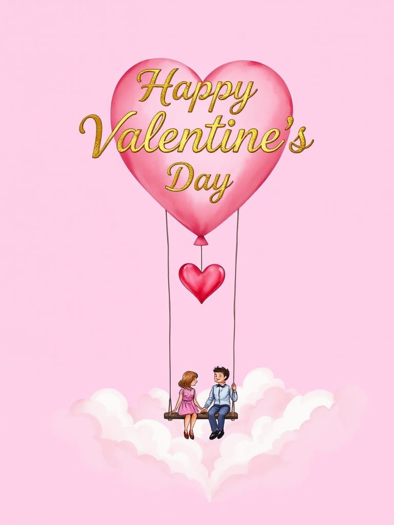 Retro Manga Valentine's Day Scene in Pastel Watercolors