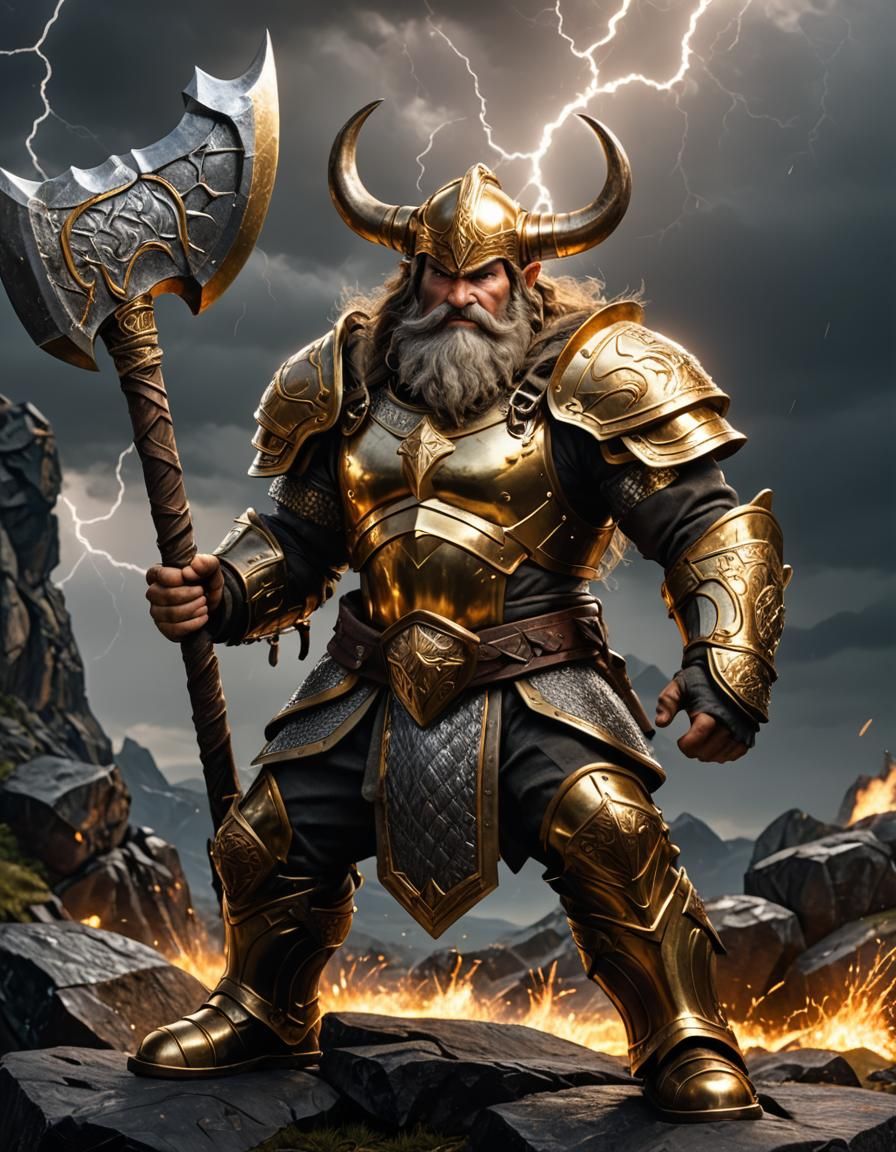 Norse Dwarf King in Golden Armor