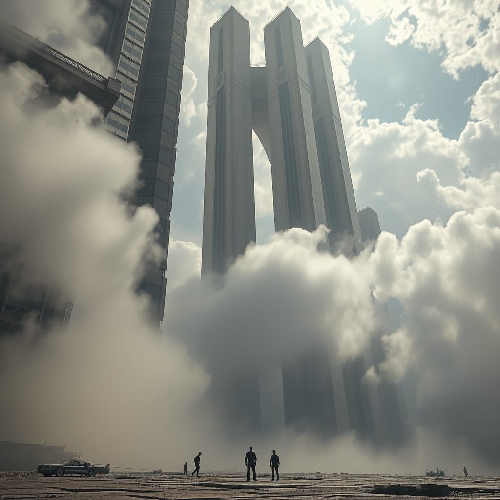 Colossal Structures Rise Through Clouds, Evoking Awe
