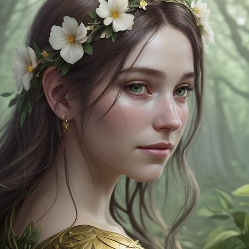 Enchanting Woman Portrait in Ethereal Art Nouveau Style