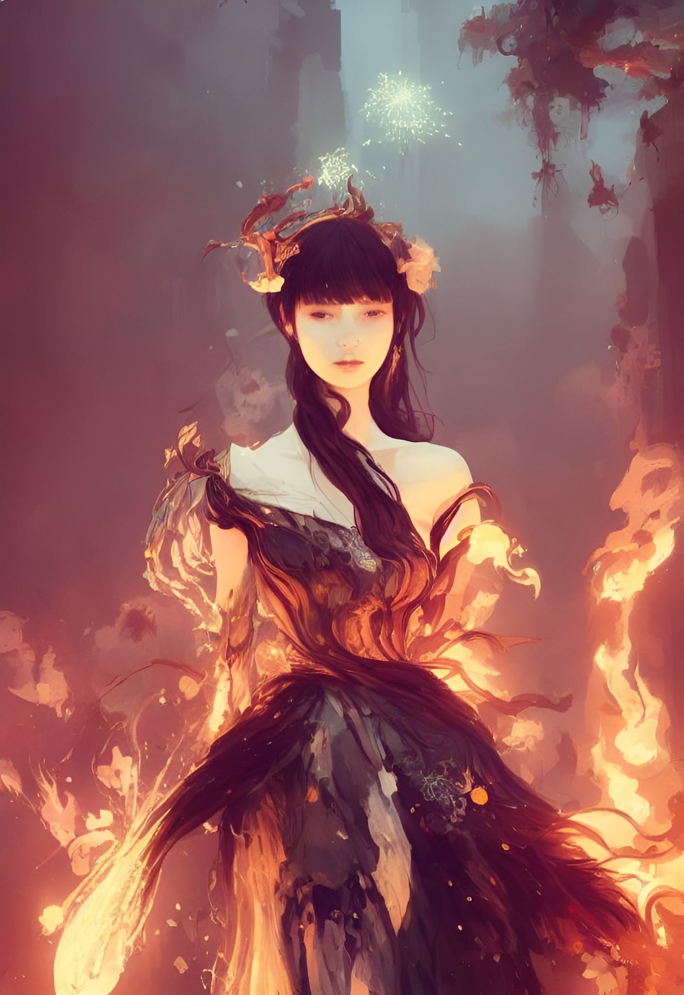 Fiery Princess Portrait in Digital Watercolor