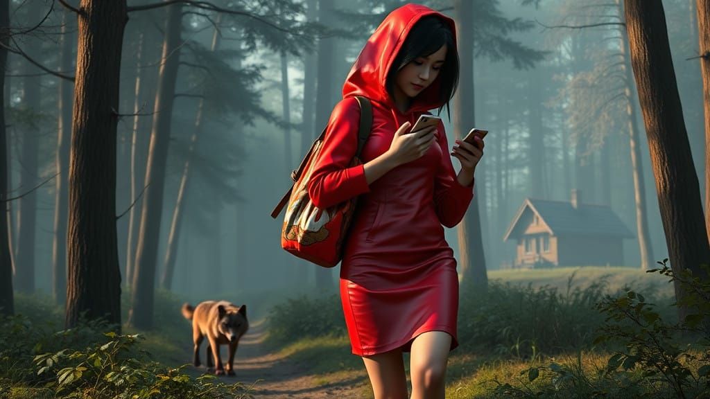 Red Riding Hood in a Medieval Fantasy Landscape