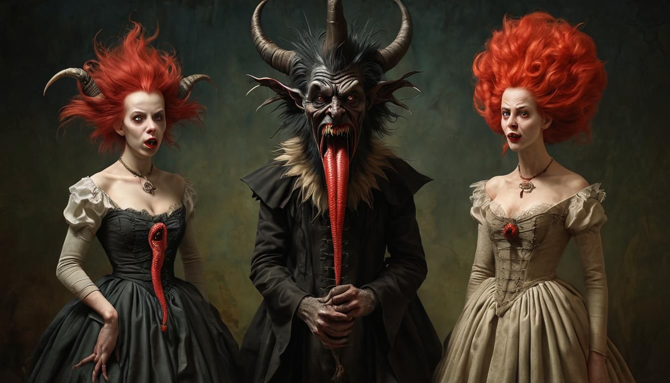 Surreal Krampus Encounter in Vibrant Imperial Colors