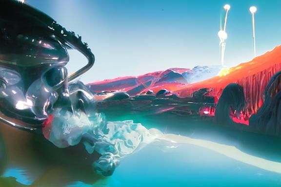 Martian Landscape with Alien and Fiery Rain