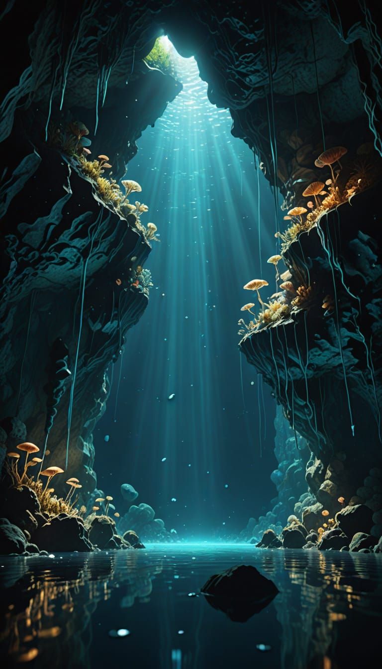 Glowing Underwater Cave Digital Painting