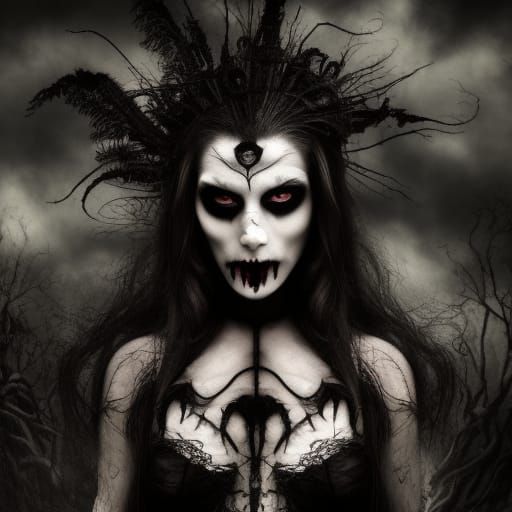 Enraged Vampire with Face Paint in Gothic Art