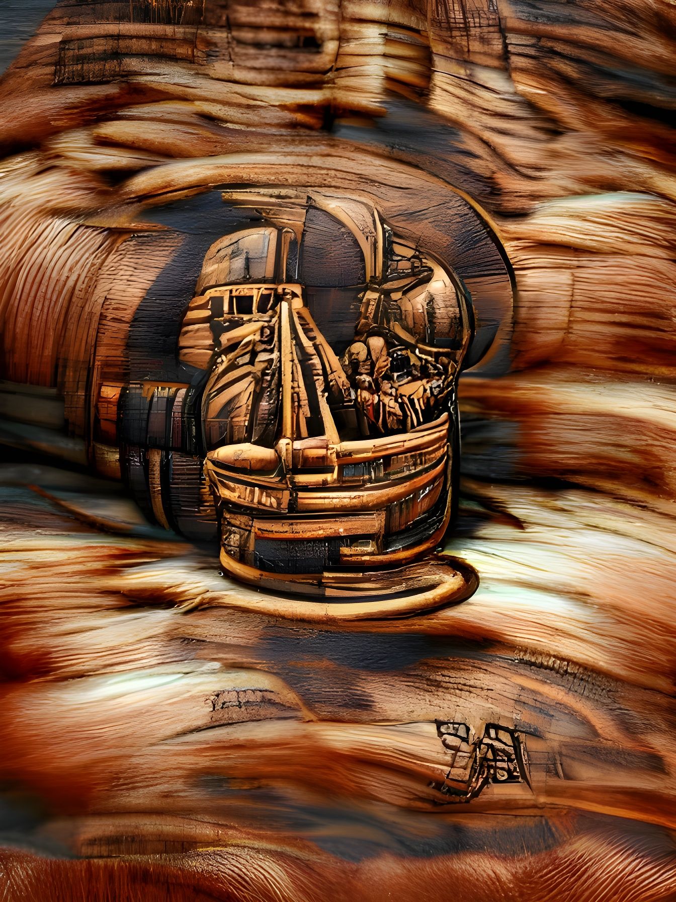 Pirate Ship and Rum Barrel: Digital Woodcut