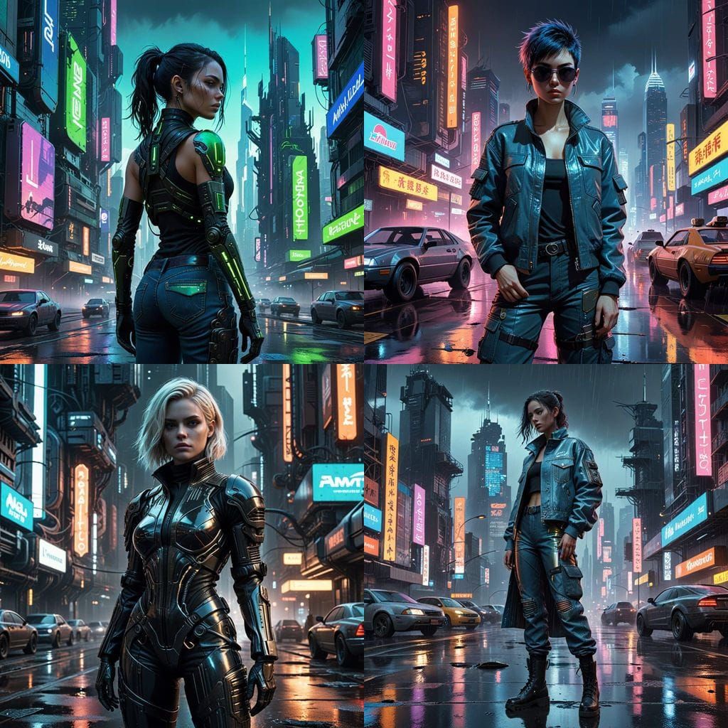 Cyberpunk Goddess in Baggy Attire with Cybernetic Arm