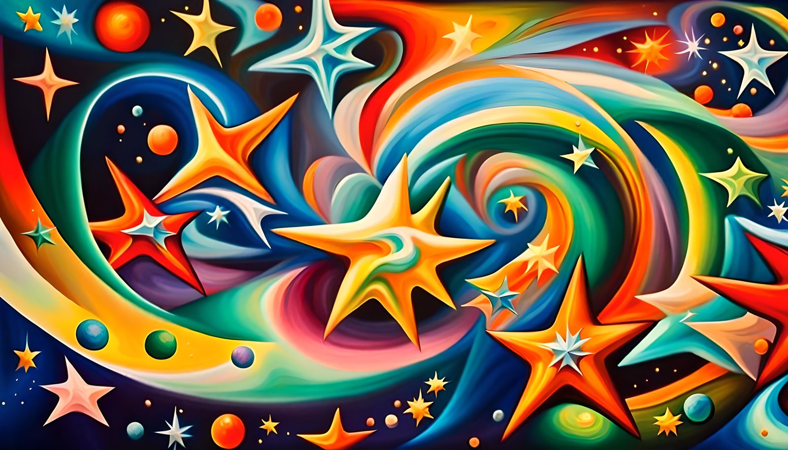 Swirling Newborn Stars in Impasto Oil Painting Style