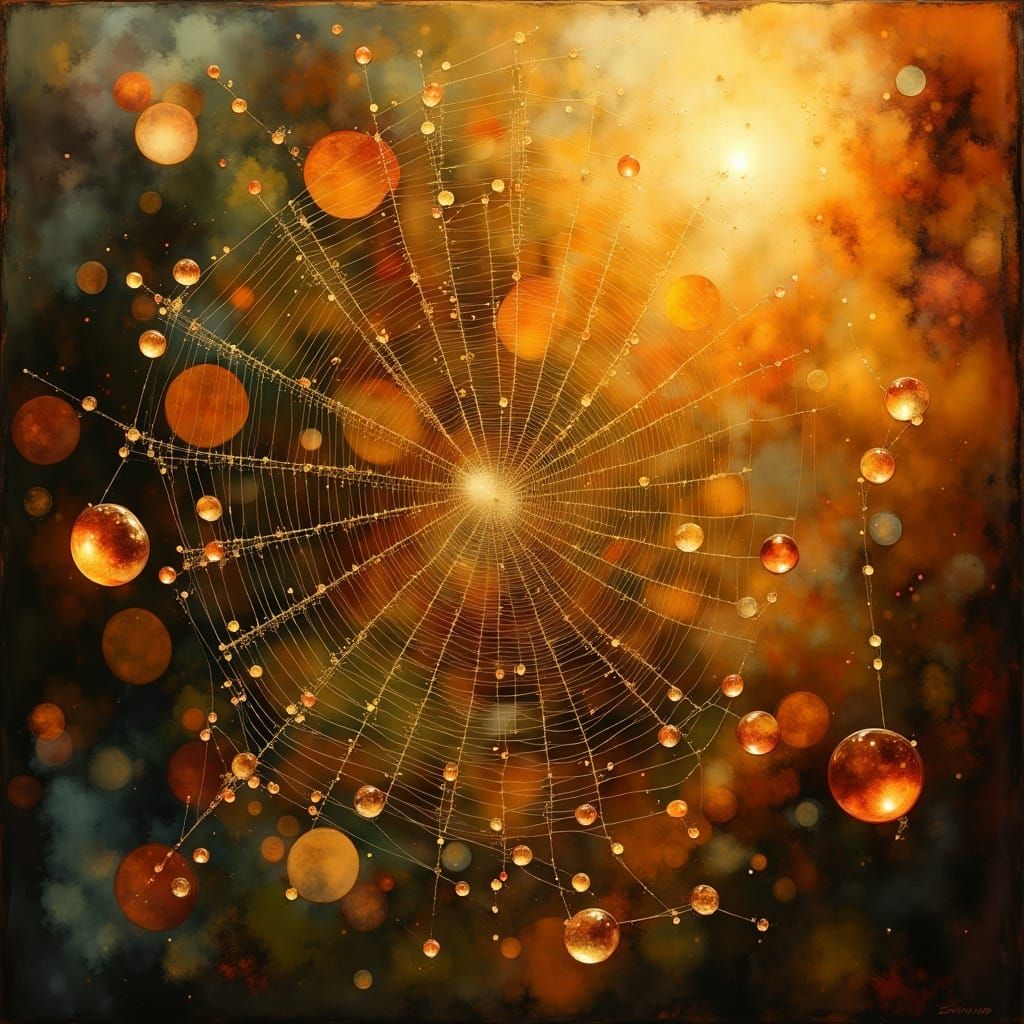 Sunrise Spider Web Reflecting Human Creativity