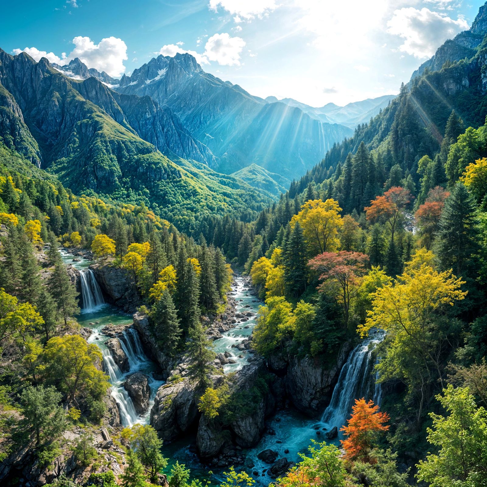 Magnificent Spring Mountain Landscape with Streams and Water...