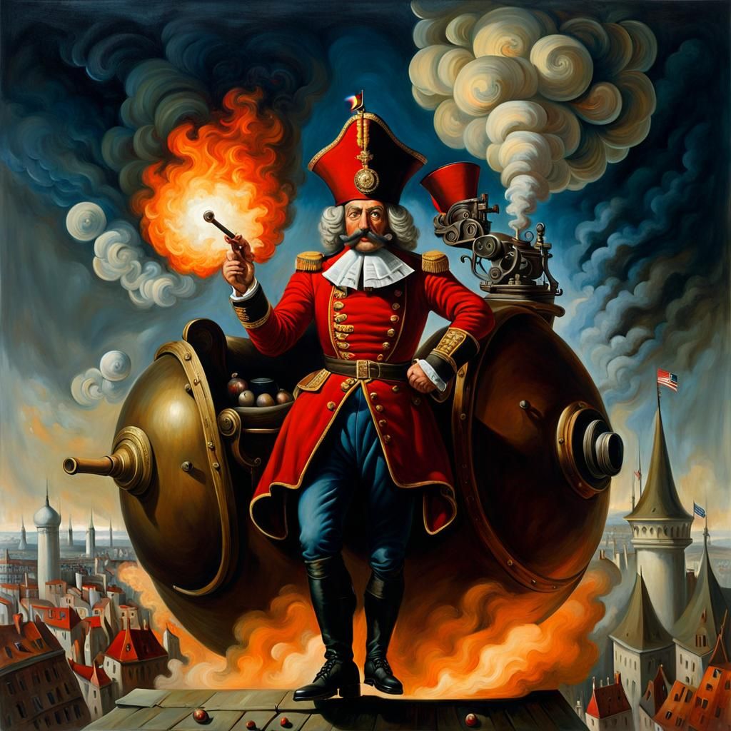 8 Pictures (0/8): Münchhausens Abenteuer: 
Ritt auf einer Kanonenkugel