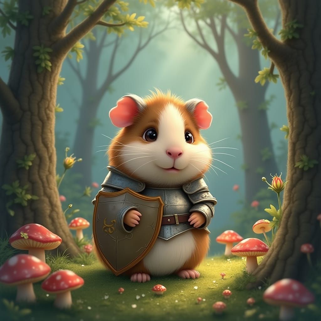 Guinea Pig Knight in Enchanted Forest